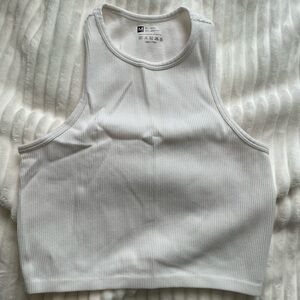 White Ribbed Sleeveless Top
